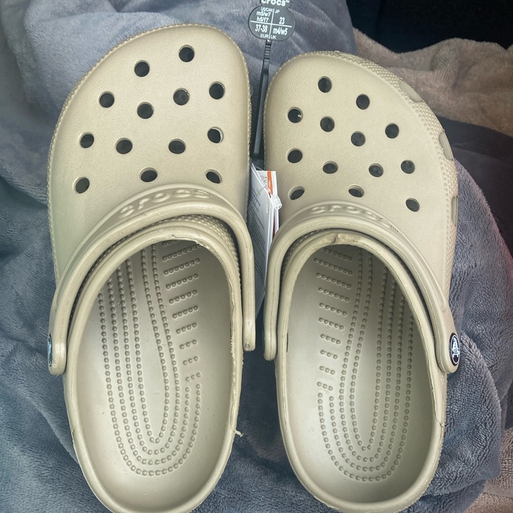 CROCS Tan Sandals with Perforated Design and Pivoting Heel Strap